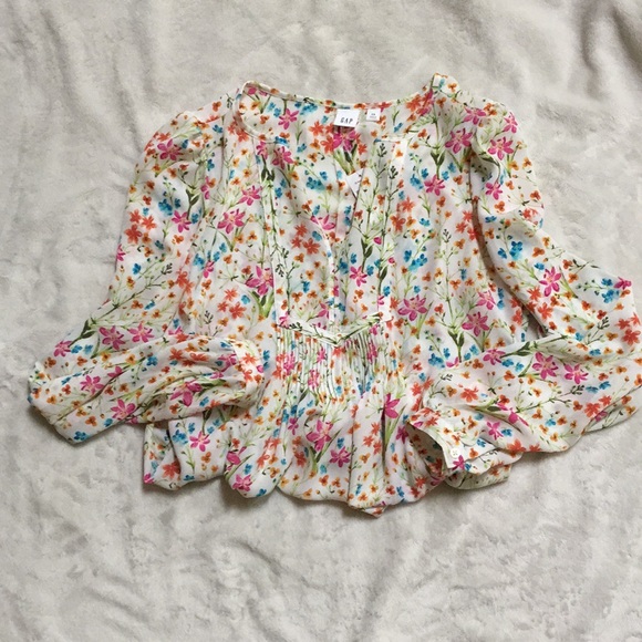 Gap Women's Floral Pintuck Split Neck Blouse - Picture 6 of 6